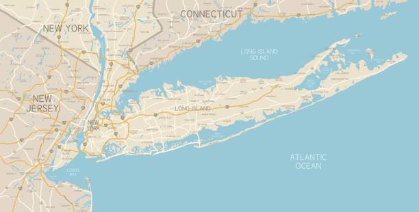 Map of Long Island, New York and waters