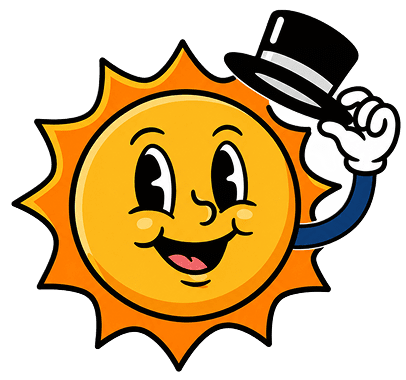 Cheerful sun character with hat
